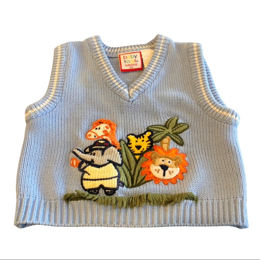 Baby Togs 6-9 mo Jungle Zoo Animal Appliqué Boys Vest Giraffe Lion Elephant Blue
